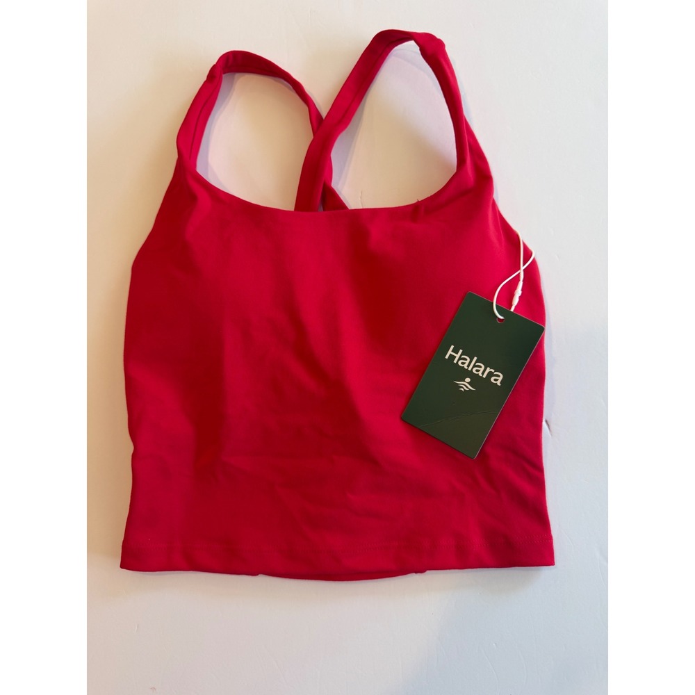 Halara Red Crisscross Lattice Back Cropped Tank Top Activewear XXS NWT